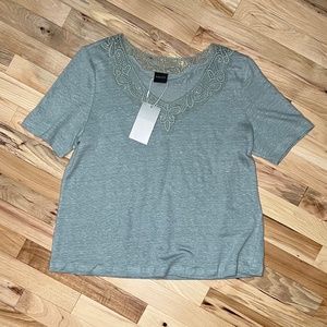 Madeline Green Short-Sleeve Blouse